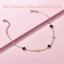Z.Angie Women's Bracelet, Four Leaf Clover, Lucky Bracelet, Natural Agate, 925 Silver, 18K Gold RGP, Hypoallergenic Metal, Accessories, Mother's Day, Valentine's Day, Birthday Gift, Women's, Gift Box Included (Black Agate)