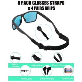 AURAADORN Kids Glasses Strap for Boys, 8 Pack Toddler Glasses Strap for Kids(6.5-10"),4 Pair Eye Glass Ear Gripper-Eyeglass Ear Grips (8-Pack Multi-Color)