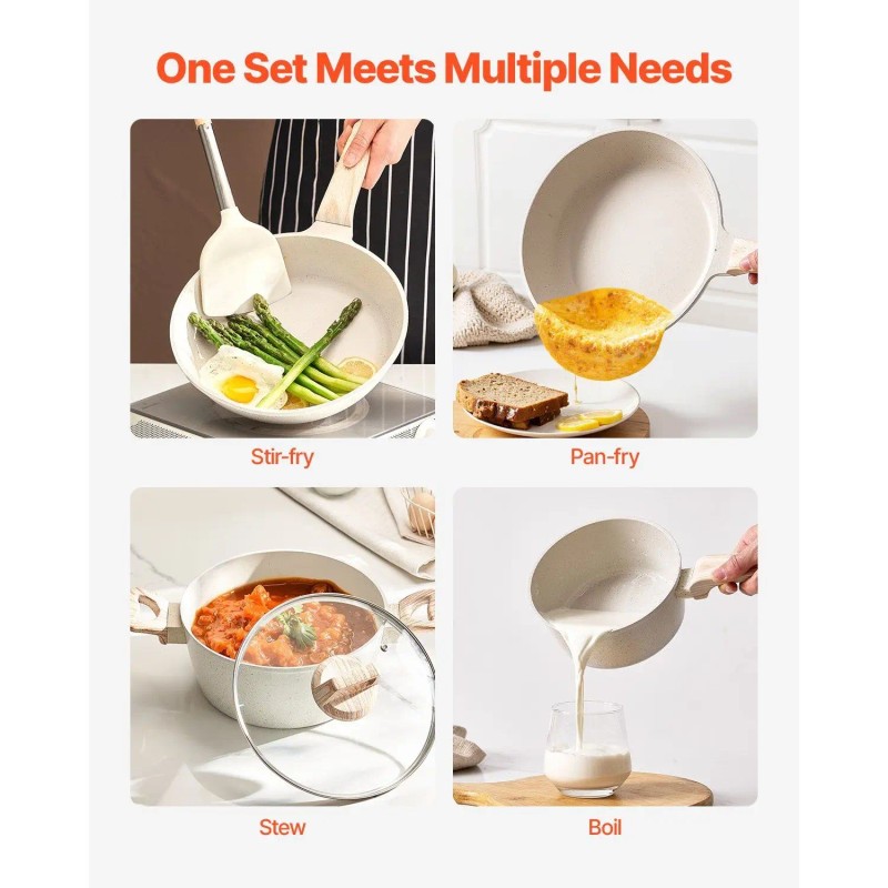17-Piece White Granite Nonstick Induction Cookware Set Pots Pans for
