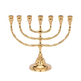 NKlaus Menora 22 cm – 7-Armiger Kerzenständer aus poliertem Messing, traditioneller jüdischer Leuchter für Zeremonien & Dekoration 16410