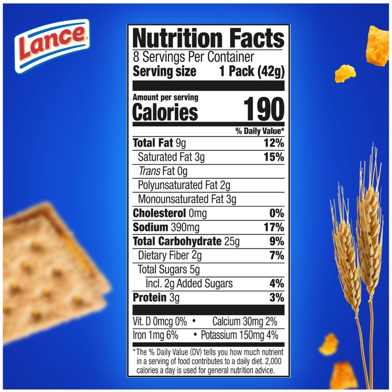 Lance Sandwich Crackers, Whole Grain Cheddar Cheese, 8 Ct Box