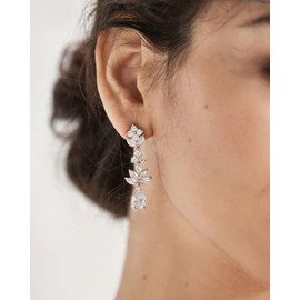 SWEETV Teardrop Wedding Earrings for Brides Birdesmaid, Crystal Cubic Zirconia Bridal Drop Earrings for Women Prom, Metal Gemstone, Cubic Zirconia