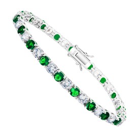Kose 925 Sterling Silver Bracelets for Women and Men | 4mm Sapphire Ruby Emerald Cubiz Zirconia Classic Tennis Bracelet | Size 6.5-8 inches (Emerald+CZ, 6.75")