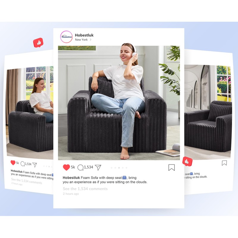 Hobestluk Couch Sofa 2-Seater Foam Sofa Loveseat for Small Spaces