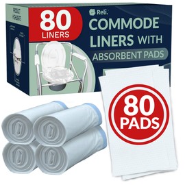 Reli. Commode Liners with Absorbent Pads (Bulk 80 Pack) | 80 Each (Liner and Pad) | Use in Bedside Toilet Chair Bucket | Portable Toilet Poop Bags | Disposable Bed Liner/Waste Bags