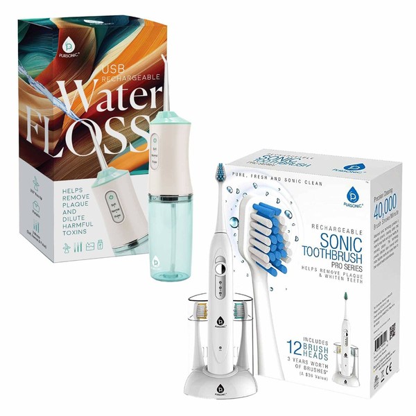 Pursonic Electric Rechargeable Toothbrush & Water Flosser Duo with Multi-Year
