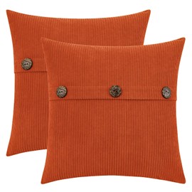 HWY 50 Decorative Throw Pillow Covers Set Cushion Cases with Triple Buttons 16x16 Inch Chenille Soft Farmhouse Accent Pillowcase for Couch Sofa Bed Living Room Pack of 2 Burnt Orange