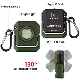 Mini Keychain Flashlight Rechargeable Flashlights 500 Lumens LED Magnetic Flashlight with Rotatable Bracket 4 Light Modes Pocket Lights Outdoor Emergency Work Light for Fishing, Camping and Hiking