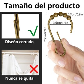 ExeQianming Ganchos para Cortina De Baño, 24 Piezas Aros De Cortina De Ducha De Acero Inoxidable, Ganchos para Cortina De Ducha para Cortinas De Ducha Y Forros (Bronce Bronce)