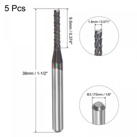 sourcing map End Mill CNC Router Bits, 1.8mm x 9.5mm 1/8" Shank Diamond Film Coated Carbide Engraving Bit Milling Cutter Left Hand for PCB Plastic Fiber Wood 5pcs