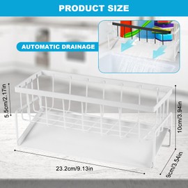 VINEST Sink Organiser with Self-Draining Drip Tray, Kitchen Organiser Stainless Steel Organiser Kitchen for Bathroom Kitchen, Sponge Holder Kitchen Prevent Water Accumulation (White)