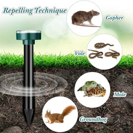 8 pk Mole Repellent Gopher Repellent Solar Snake Repellent Ultrasonic Vole Gopher Repellent Sonic Waterproof Spikes Stakes for Garden Yard (GR8)