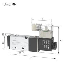 HNJPC Pneumatic Solenoid Valve 4V210-08 Cylinder Directional Valve Pneumatic Valve PT1/4, 5-Way, 2 Positions, Single-Coil Pilot Operated Electric (4V210-08, AC220V)