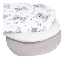 Medi Partners Baby Fitted Sheet Pram Sheet 86 x 40 cm 3-Pack Bed Sheet Bassinet - 100% Cotton Fitted Sheet for Cot Bed Cover (Teddy Bear White Grey)