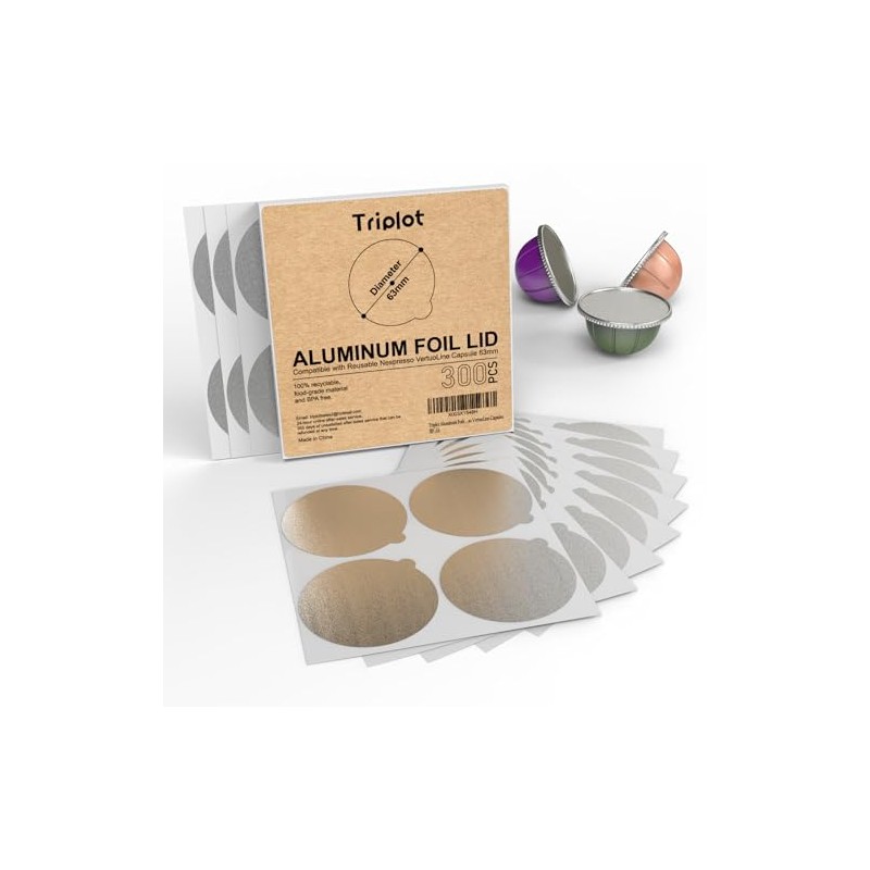 Triplot Aluminum Foils Lids 300pcs to Reuse Nespresso VertuoLine Coffee