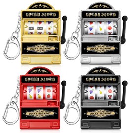 Panelee 4 Pcs Slot Machine Keychain Las Vegas Keychains Mini Casino Key Chains Kawaii Keychain for Christmas Las Vegas Party Gifts (Red,Gold,Silver,Black)
