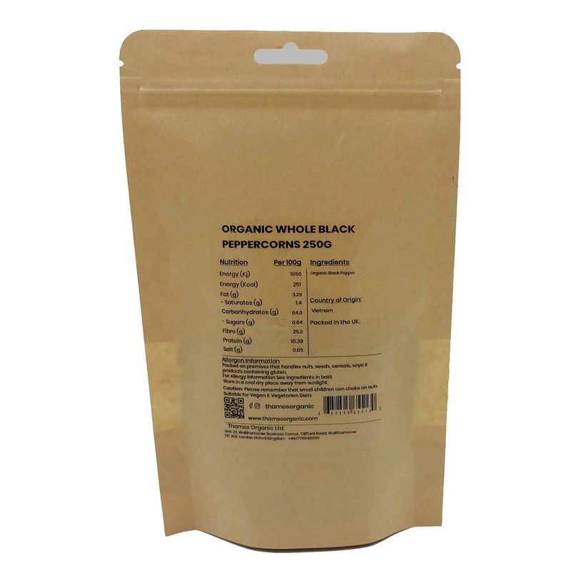 Organic Whole Black Peppercorns-Certified Organic, Non-GMO, Vegan, No Additives, No