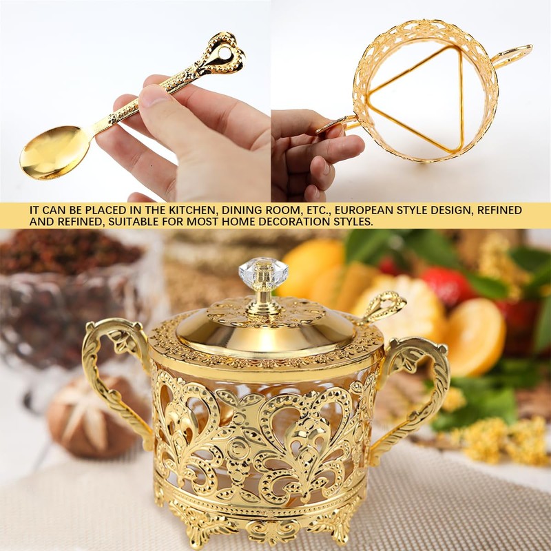 LCJAOF Vintage Glass Sugar Bowl with Lid and Spoon Kitchen