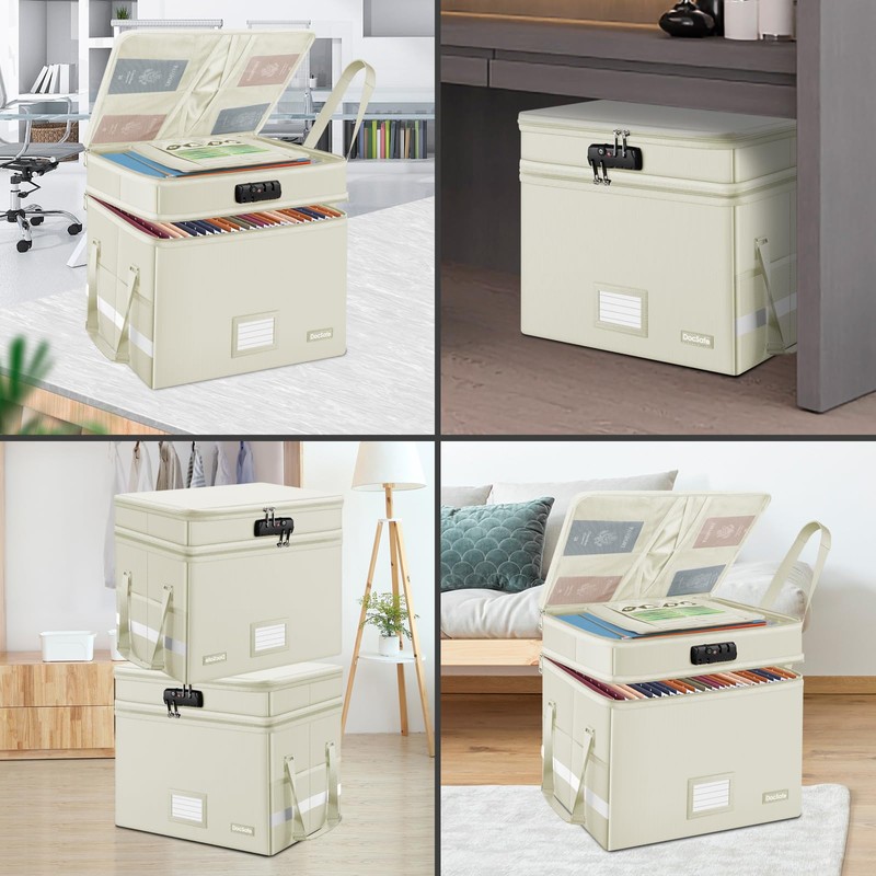 DocSafe File Box with Lock,Multi-Layer Fireproof Document Box Collapsible File
