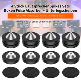 Tertullus Set of 4 Speaker Spikes POM Stainless Steel Speaker Feet Absorber + Washers Spikes Pads Coasters for Speakers Turntables HiFi Devices
