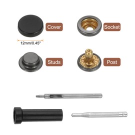 sourcing map 24 Set Leather Snap Fasteners Kit 12mm Metal Snap Button Press Studs Leather Rivets Snaps with 3 Setter Tools for Clothes Jackets Jeans Wears, Black