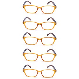 EYE ZOOM 5 Pack Ladies Fashion Style Plastic Reading Glasses for Women, Yellow +1.00