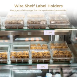 100 Pcs Wire Shelf Label Holders, 3" x 1.33" Clear Plastic Retail Label Clips with White Paper Inserts, Shelving Storage Bin Tags, Removable Display Signs, Easy-to-Use