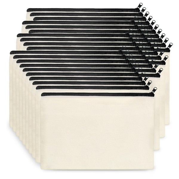 KOOLMOX Zipper Canvas Pouches, 40 Canvas Pouches 8 x 5,