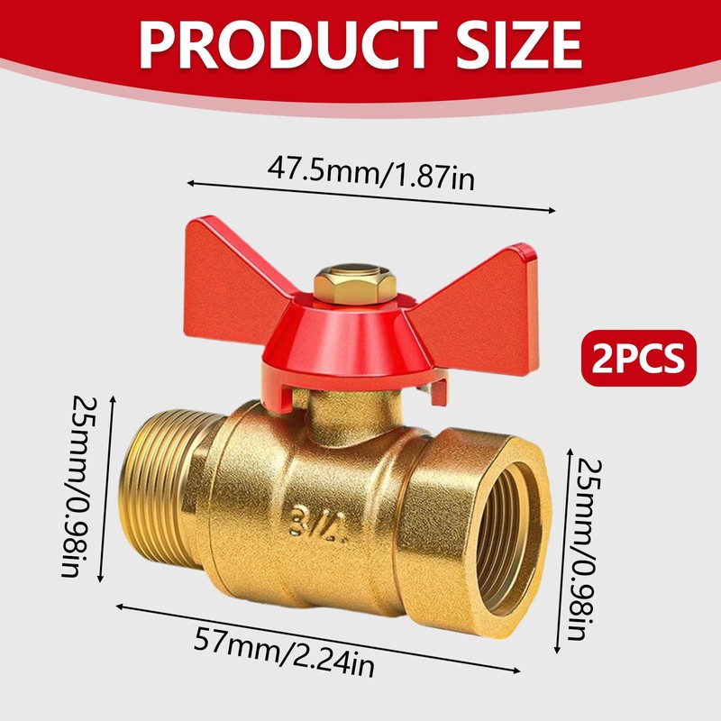 Brass Ball Valve, 3/4 Inch Shut-off Valve, External Thread, Brass