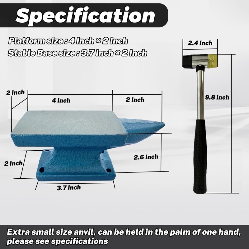 Hyecen Mini Horn Anvil Set,3Lbs Forged Iron Anvil with Rubber