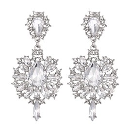 EVER FAITH Earrings Marquise Austrian Crystal Prom Flower Teardrop Statement Chandelier Large Stud Earrings for Women Iridescent AB Gold Tone, Crystal, No Gemstone