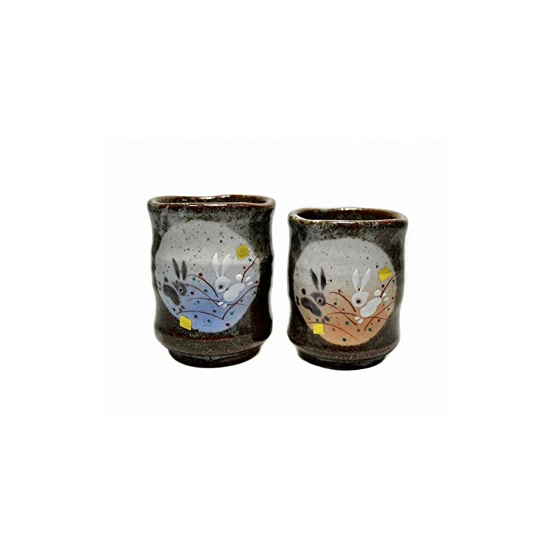 HlpiAMok HOMIEBUDS Kutani Ware K4-682 Jumping Rabbit Pair Japanese Teacups