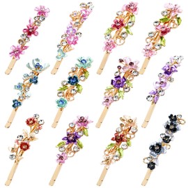 Lawie 12 Pack Sparkly Glitter Crystal Hair Jewelry Rhinestone Butterfly Flower Hair Clips Metal Side Hair Pins Fine Bang Hair Bobby Pins Decorative Hair Barrettes Fancy Accessories for Women Girls