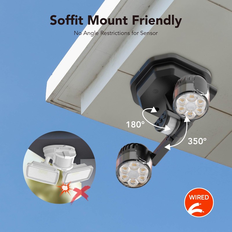 OREiN Motion Sensor Outdoor Security Lights, Dual-Head Adjustable LED Flood