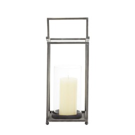 Deco 79 Metal Pillar Candle Lantern, 6" x 6" x 16", Black