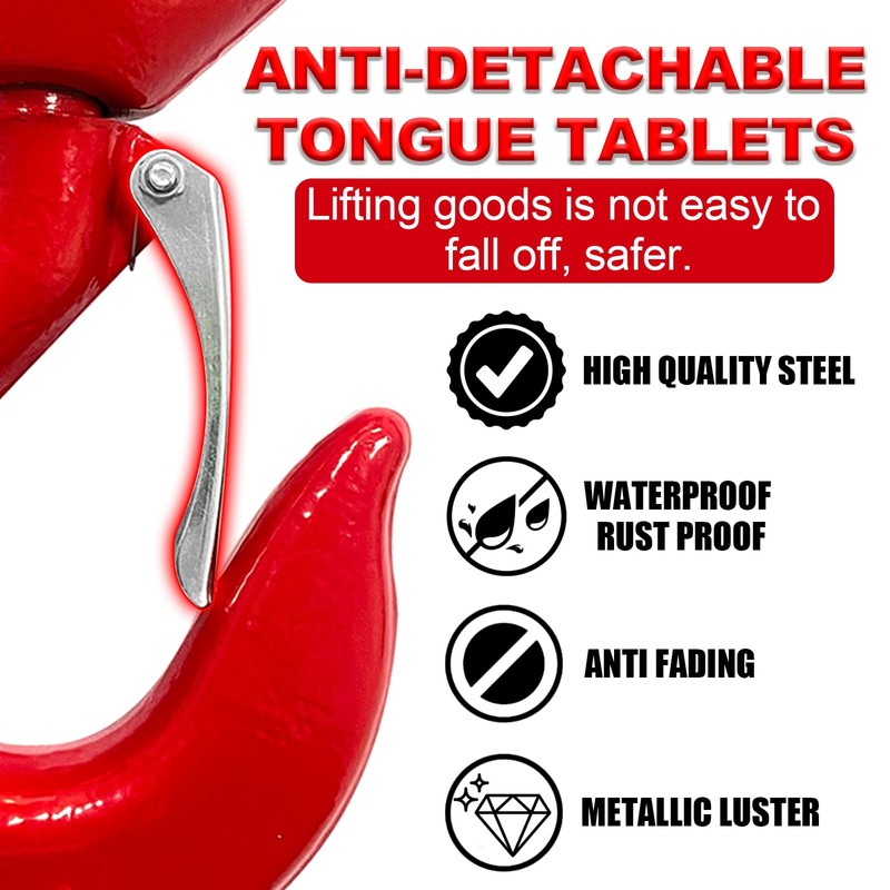 High-PQ 1PCS G80 Red Swivel Hook with Safety Latch, 2