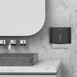 Interhasa! Paper Towel Holder Wall Mount Large Capacity Storage Waterproof for Home and Commercial Use (Black)