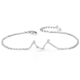 BriLove 925 Sterling Silver Bracelet -"Aquarius" Constellation Zodiac 12 Horoscope Astrology Women CZ Link Bracelet Clear April Birthstone