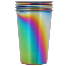 7 Steps - Stainless Steel Pint Cup Tumbler 500 ml / 16 oz - Durable Stackable Cup (Pack of 4) (Rainbow)