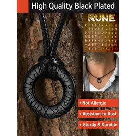 FaithHeart Collar Vikingo Negro Runas Acero Inoxidable 316L Hombre Mujer Cadenas Finas de Hilos Trenzados Microfibra PU Colgante Círculo Pequeño Collar Nordico Hip Hop de Edad Media Amuleto
