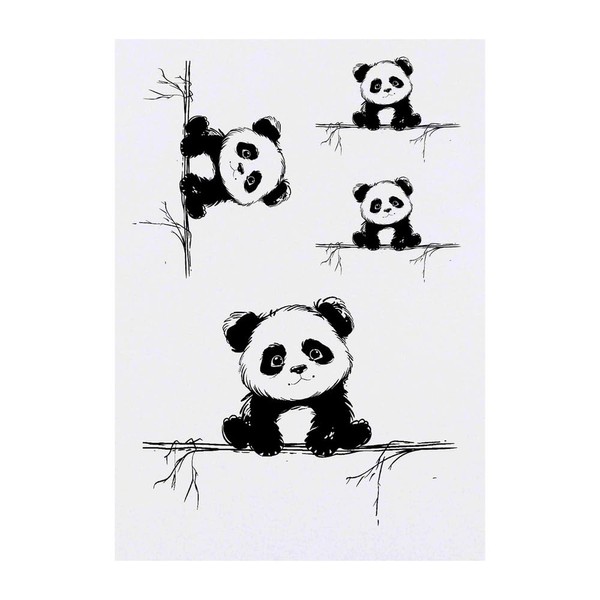 4 x 'Cute Sketchy Panda ' Temporary Tattoos - Water