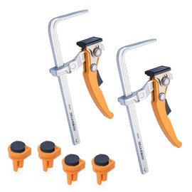 POWERTEC 72392 4PCs Bench Dogs for 3/4" Dog Hole, Bench Dog w/EVA Insert, and 2PK Quick Release Ratcheting Table Clamps for MFT and Guide Rail System, 7" Capacity (178mm) x 2-3/8" Throat Depth