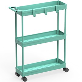 Simple Houseware Kitchen Cart Storage 3-Tier Slim/Super Narrow Shelves with Handle, 26.5'' Height/5.5'' Width for Narrow Place, Turquoise