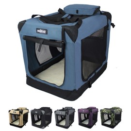 EliteField 3-Door Folding Soft Dog Crate with Carrying Bag and Fleece Bed (2 Year Warranty), Indoor & Outdoor Pet Home (36" L x 24" W x 28" H, Blue Gray)