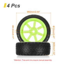 sourcing map 4-Pair High-Grip RC Car Tire & Wheel Set for 1/10 Scale On-Road Touring Racing Cars - Soft Rubber Tyres with 12mm Hubs, Green