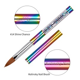 Shine Chance 100% Kolinsky Rainbow Rhinestone decorated in Handle Acrylic Brush Size 2#/4#/6#/8#/#10/#12/#14 Acrylic Brush Kolinsky Sable Nail Brushes (#14)