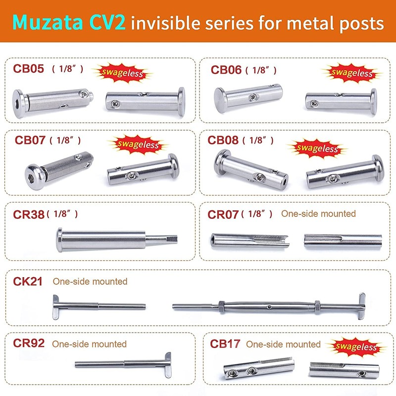 Muzata 20Pack Swageless Cable Railing Kit 1/8" Invisible Tensioner No