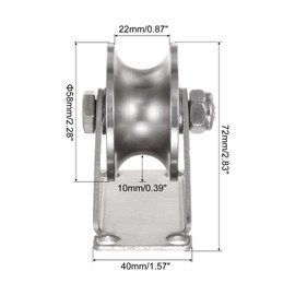 QUARKZMAN 1 x U-Groove Roller 2.28 Inch 201 Stainless Steel Sliding Gate Double Castors with Bracket for Inverted Rail, Industrial Machinery