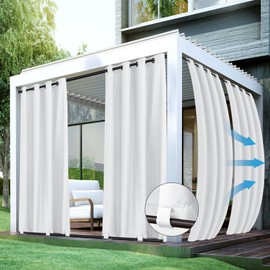 HolidayIdeas Outdoor Curtains for Patio Waterproof 4 Panels 54x95 Inch-Windproof Weatherproof Privacy White Curtains-Grommet Top and Tab Bottom Drape for Gazebo, Porch, Pergola, Cabana, Backyard