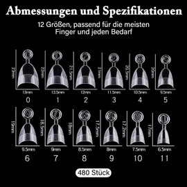 480 Stück Nageltips 12 Größen Acryl Nail Tips Almond Short Mandel Kurz Soft Gel Tips Set Pre-Buff PMMA Harz Nagelspitzen Künstliche Nägel Zum Aufkleben für Nagelstudios und DIY